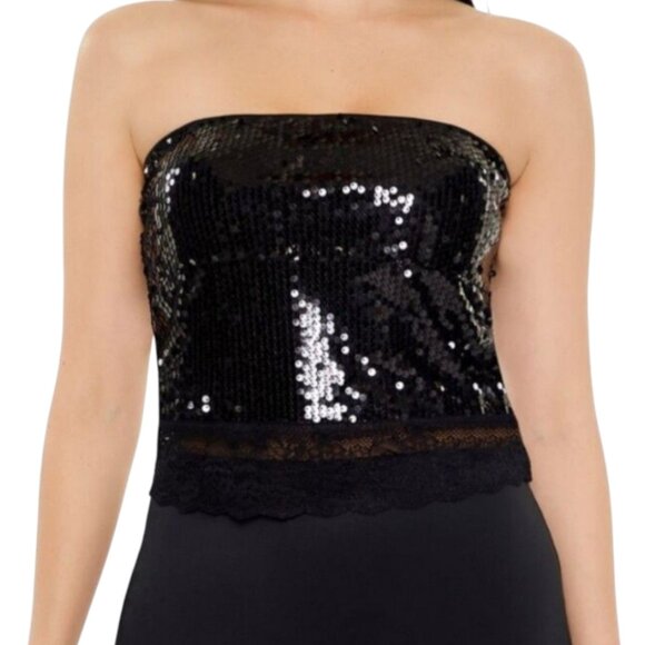 NWT Forever 21 Black Sequin Strapless Bandeau Knit Crop Top Party Women's 2X - Picture 1 of 5